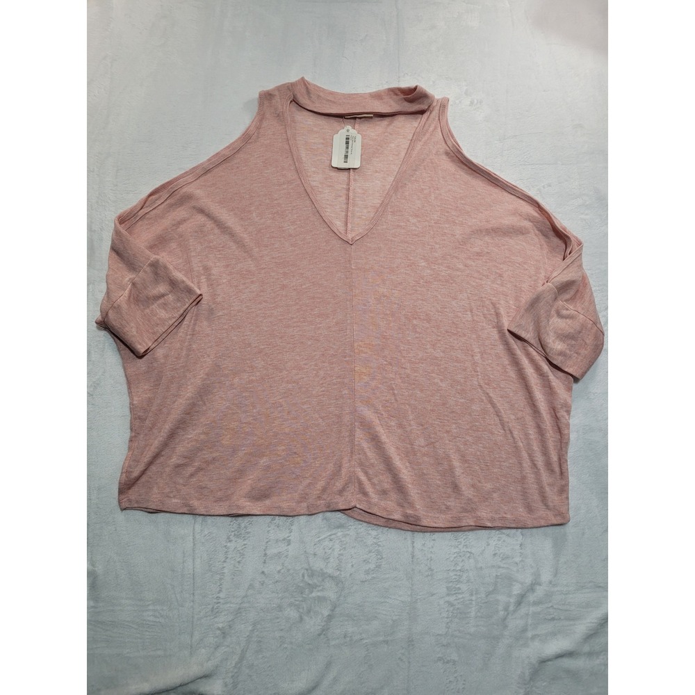 NWT Anthropologie Maronie Cold Shoulder Womens Large Pink Oversized V-Neck Knit